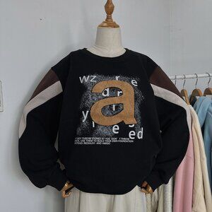 Black Colorblock Typography Graphic Sweatshirt